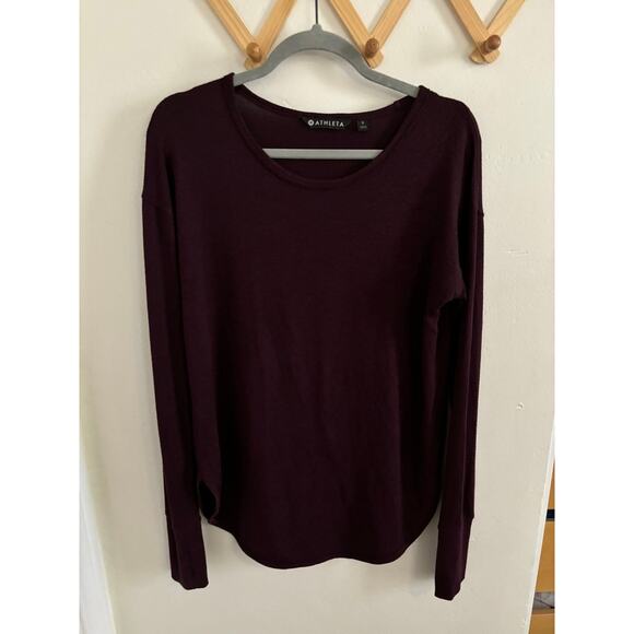 Athleta Top Women's Small Maroon Lombard Long Sleeve Soft Stretch Athletic - Picture 2 of 7